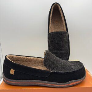 Acorn Mens Wool-Blend Moc Slippers Size 13 Black Memory Foam Insole Rubber Sole